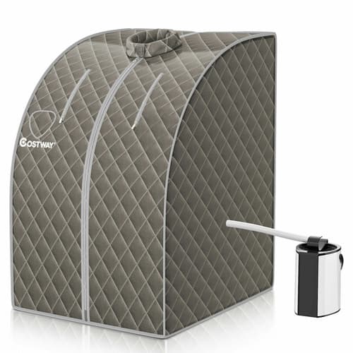Ember Steam Sauna Pod grey quilted pop-up sauna tent with steam generator unit