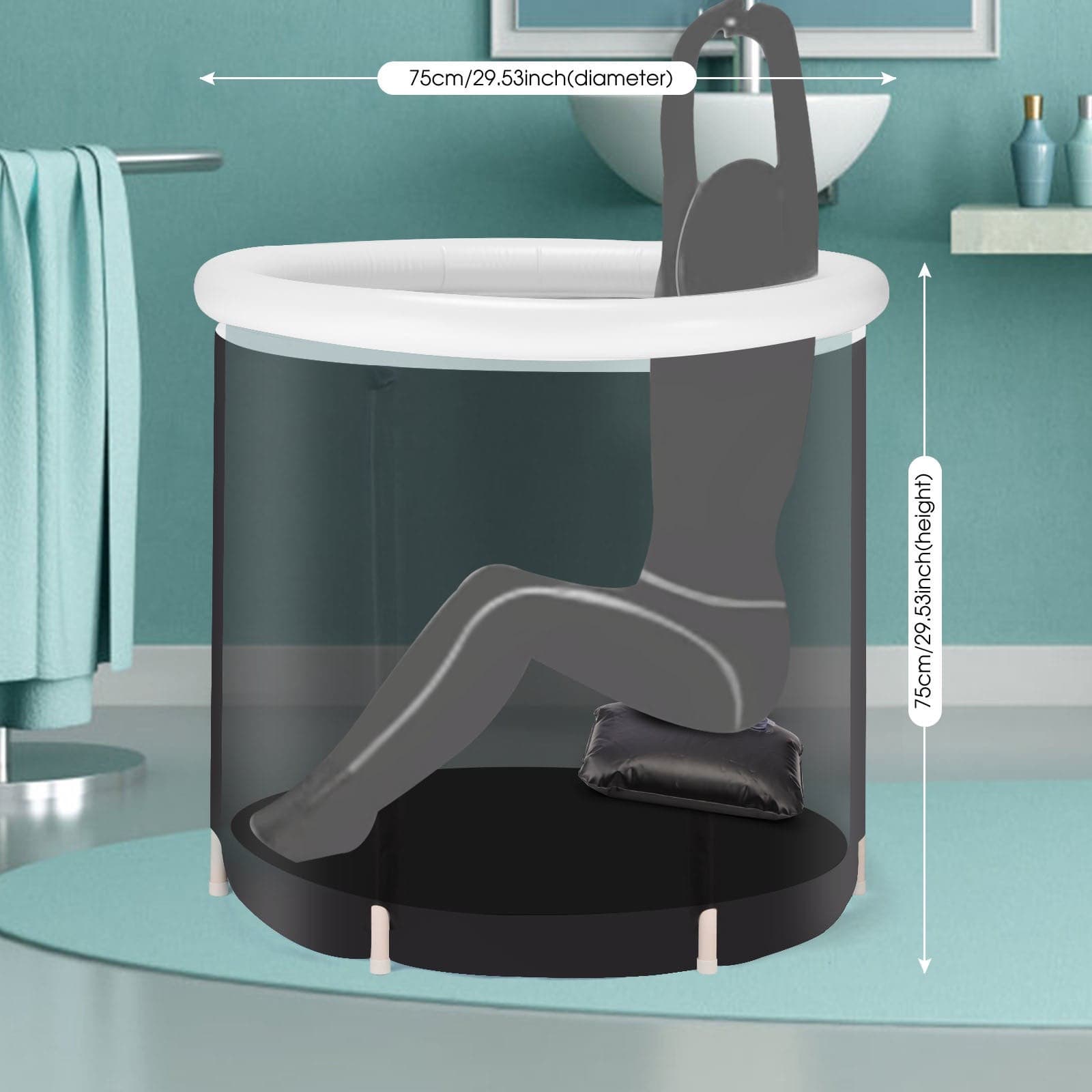 Kaldera Plunge 80 dimensions diagram, 75cm diameter seated immersion tub