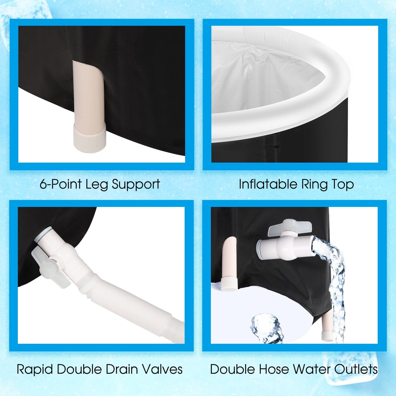 Construction and feature details of the Kaldera Plunge 80 foldable tub