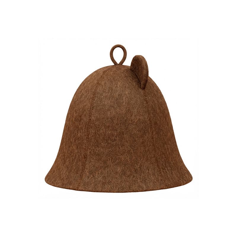 Traditional brown wool felt sauna hat with hanging loop